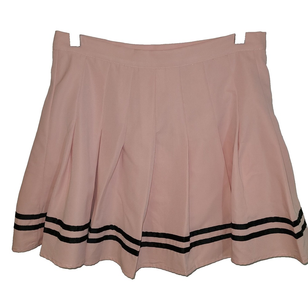Hot Topic light pink‎ pleated cheer schoolgirl skirt w black stripe Goth Whimsy - Picture 2 of 8